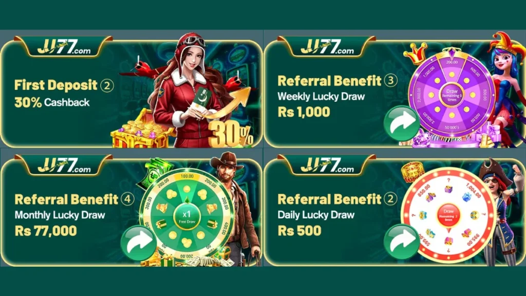 Banners of rewards and bonuses in JJ77 Game Download
